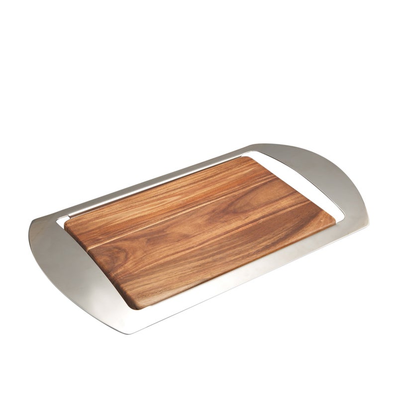 Nambe NambÃ© Mikko Bar Tray â€“ 19-Inch Stainless Steel & Acacia Wood Serving Tray with Tarnish-Resistant Handles â€“ Elegant Entertaining Server for Cocktails, Drinks, Wine, Spirits & Home DÃ©cor - Image 1